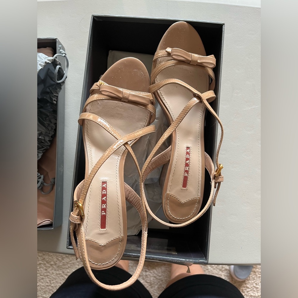 Prada Women's Tan Strappy Wedges